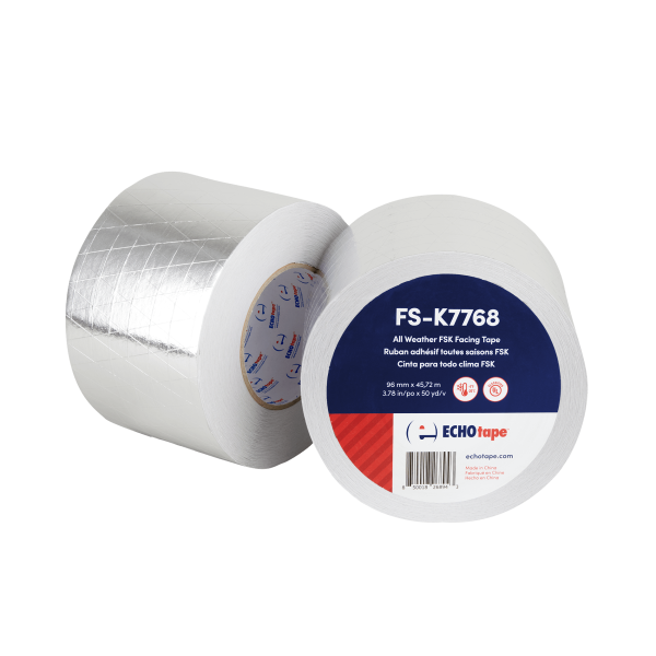 FS-K7768 All Weather FSK (Foil/Scrim/Kraft) Insulation Facing Tape Silver 96mm Duo Label